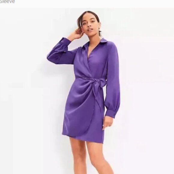 LOFT Deep Purple Long Sleeve Wrap Dress Size 6 - Picture 1 of 11